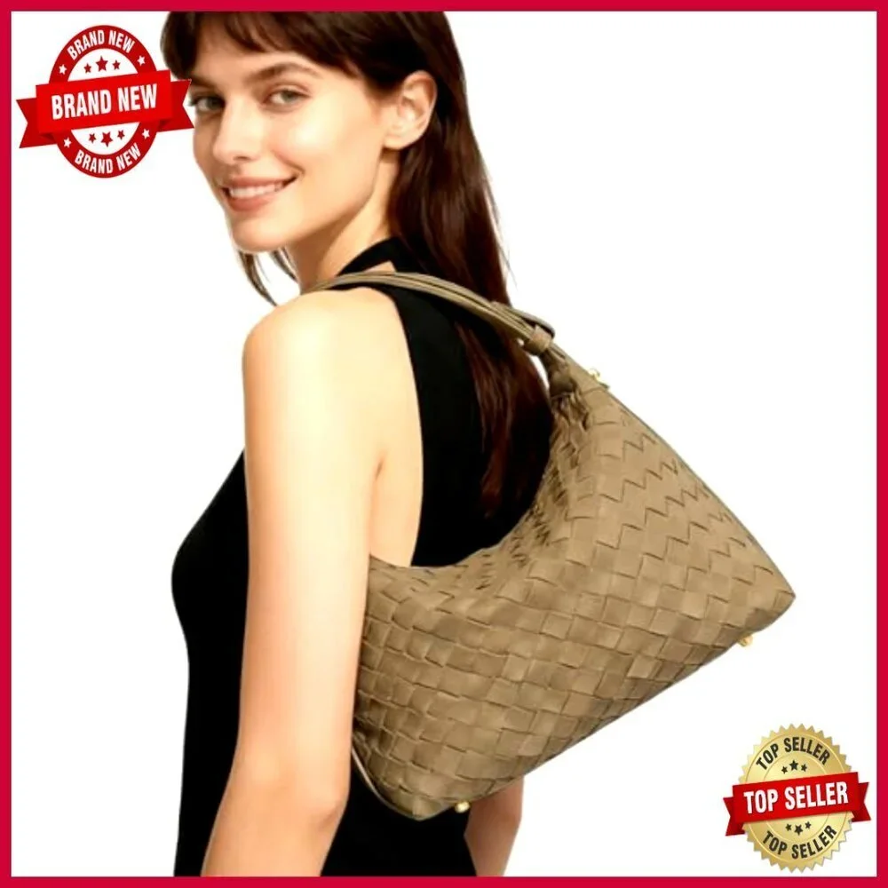 Medium Woven Suede Hobo Satchel, Adjustable Crossbody Shoulder Bag